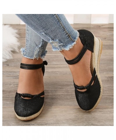 Women's Orthopedic Closed Toe Platform Wedge Heel Espadrille Sandals Button Ankle Strap Casual Shoes Solid Color Dressy Comfo...