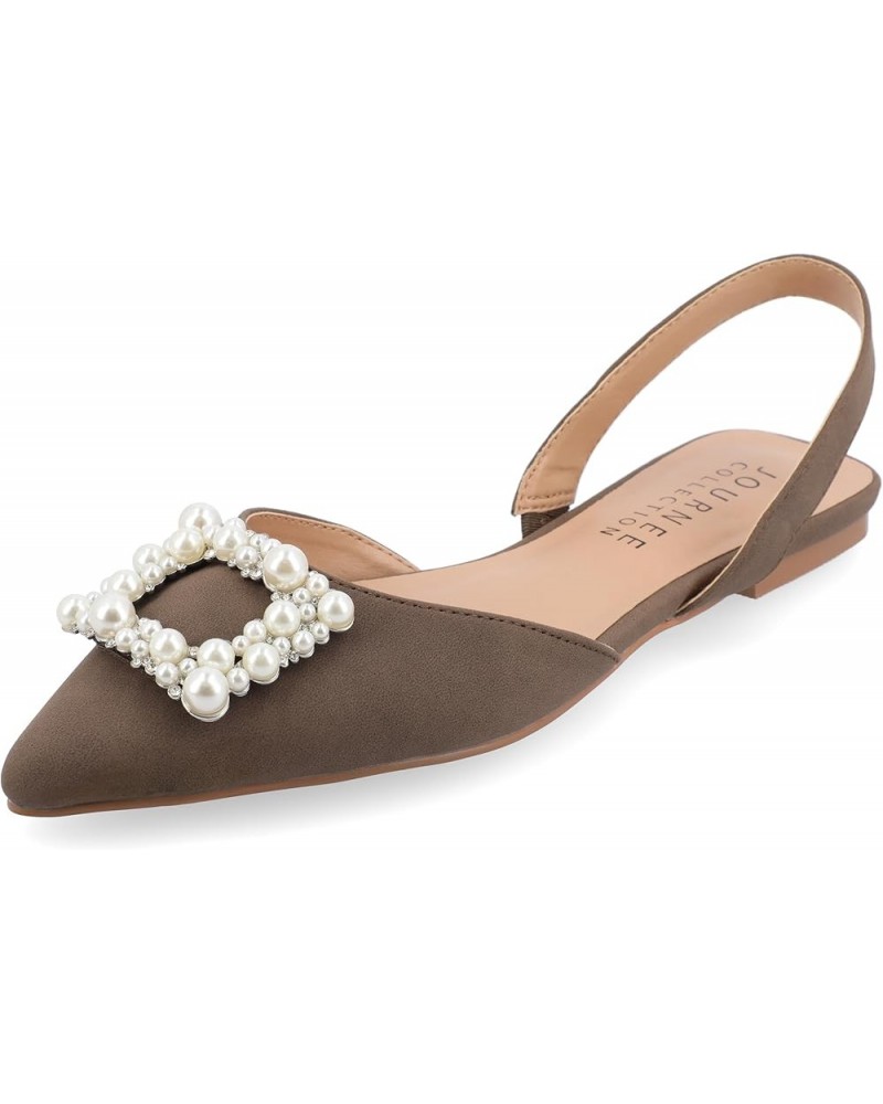 Womens Slingback Jewel Pointed Toe Ballet Flats Slip On Shoes Raffia Pearl Hannae Slides Brown $33.92 Flats