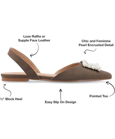 Womens Slingback Jewel Pointed Toe Ballet Flats Slip On Shoes Raffia Pearl Hannae Slides Brown $33.92 Flats