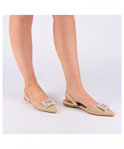 Womens Slingback Jewel Pointed Toe Ballet Flats Slip On Shoes Raffia Pearl Hannae Slides Brown $33.92 Flats