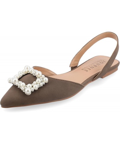 Womens Slingback Jewel Pointed Toe Ballet Flats Slip On Shoes Raffia Pearl Hannae Slides Brown $33.92 Flats