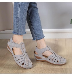 Women Summer Solid Hook Loop Casual Round Toe Wedges Comfortable Beach Shoes Sandals Sandals Casual Women New Size 10 (Pink, ...