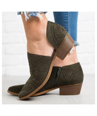 Cutout Ankle Booties for Women, Womens Hollow-out Low Heel Cutout Bootie Zipper Ankle Booties Army Green $23.48 Outdoor Shoes