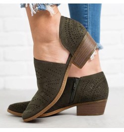 Cutout Ankle Booties for Women, Womens Hollow-out Low Heel Cutout Bootie Zipper Ankle Booties Army Green $23.48 Outdoor Shoes