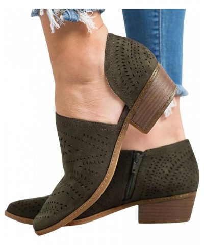 Cutout Ankle Booties for Women, Womens Hollow-out Low Heel Cutout Bootie Zipper Ankle Booties Army Green $23.48 Outdoor Shoes