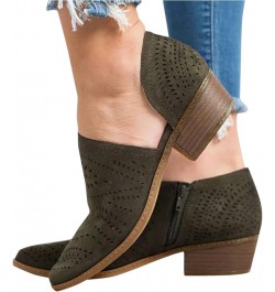 Cutout Ankle Booties for Women, Womens Hollow-out Low Heel Cutout Bootie Zipper Ankle Booties Army Green $23.48 Outdoor Shoes