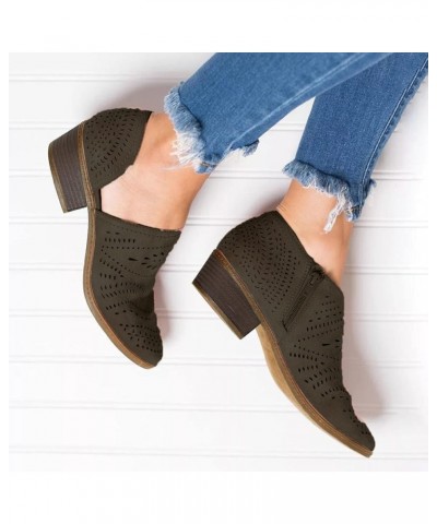 Cutout Ankle Booties for Women, Womens Hollow-out Low Heel Cutout Bootie Zipper Ankle Booties Army Green $23.48 Outdoor Shoes