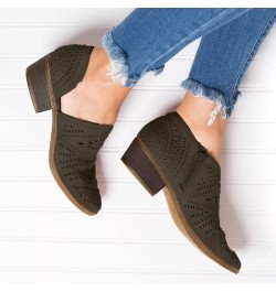 Cutout Ankle Booties for Women, Womens Hollow-out Low Heel Cutout Bootie Zipper Ankle Booties Army Green $23.48 Outdoor Shoes