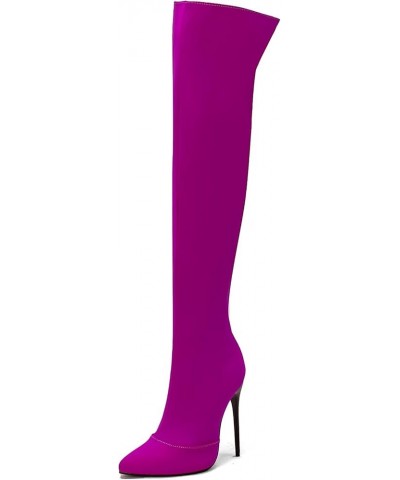 Lady Stiletto Heels Pointed Toe Over Knee Boots Dress Rose-red $27.87 Boots