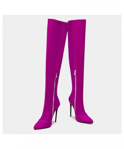 Lady Stiletto Heels Pointed Toe Over Knee Boots Dress Rose-red $27.87 Boots