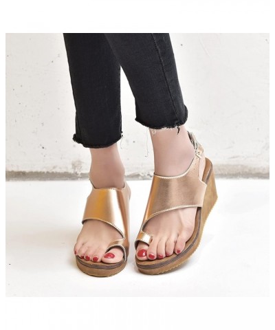 Wedges Sandals for Women Summer Platform Sandals Ankle Strap Flip Flops Ladies Bunion Corrector Toe Ring Clog Sandals Casual ...