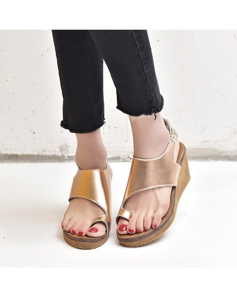 Wedges Sandals for Women Summer Platform Sandals Ankle Strap Flip Flops Ladies Bunion Corrector Toe Ring Clog Sandals Casual ...