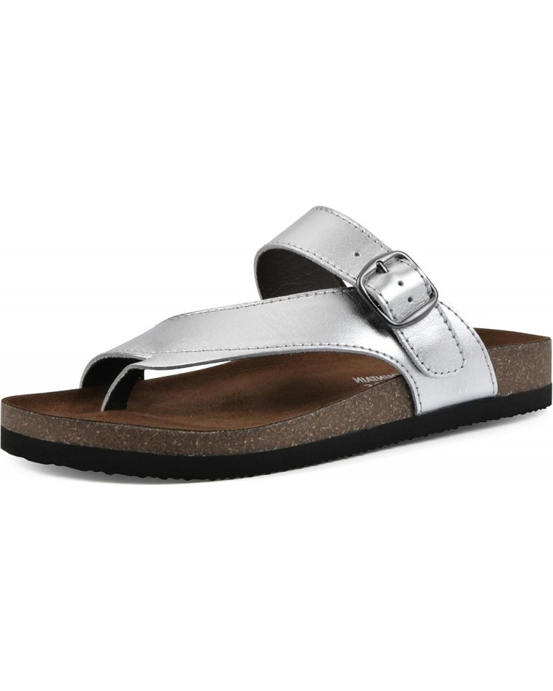 Women's Carly Flat Sandal Silver/Leather $22.39 Sandals