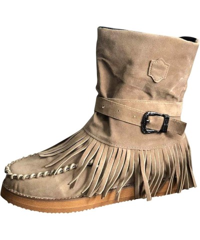 Womens Sexy Boots Boots Fashion Women's Short Round Retro Toe Fringe Flat Shoes Casual Women's Boots Madden Girls Boots Brown...