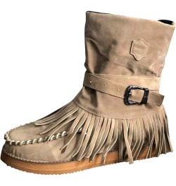 Womens Sexy Boots Boots Fashion Women's Short Round Retro Toe Fringe Flat Shoes Casual Women's Boots Madden Girls Boots Brown...