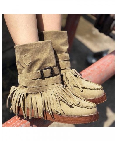 Womens Sexy Boots Boots Fashion Women's Short Round Retro Toe Fringe Flat Shoes Casual Women's Boots Madden Girls Boots Brown...