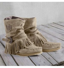 Womens Sexy Boots Boots Fashion Women's Short Round Retro Toe Fringe Flat Shoes Casual Women's Boots Madden Girls Boots Brown...