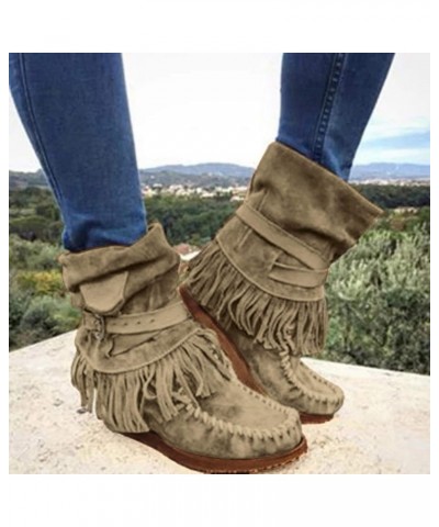 Womens Sexy Boots Boots Fashion Women's Short Round Retro Toe Fringe Flat Shoes Casual Women's Boots Madden Girls Boots Brown...