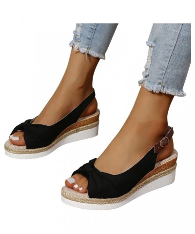 Women's Platform Espadrille Buckle Strap Sandals Wedge Heel Bownot Fish Mouth Open Toe Casual Shoes Dressy Comfortable Lightw...