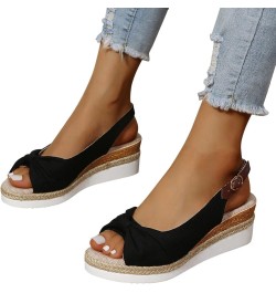 Women's Platform Espadrille Buckle Strap Sandals Wedge Heel Bownot Fish Mouth Open Toe Casual Shoes Dressy Comfortable Lightw...