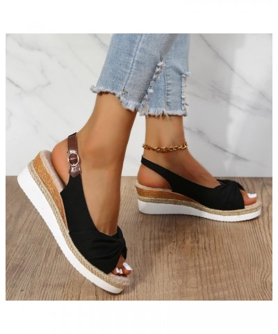 Women's Platform Espadrille Buckle Strap Sandals Wedge Heel Bownot Fish Mouth Open Toe Casual Shoes Dressy Comfortable Lightw...