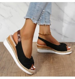 Women's Platform Espadrille Buckle Strap Sandals Wedge Heel Bownot Fish Mouth Open Toe Casual Shoes Dressy Comfortable Lightw...