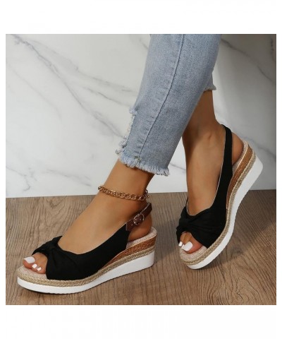 Women's Platform Espadrille Buckle Strap Sandals Wedge Heel Bownot Fish Mouth Open Toe Casual Shoes Dressy Comfortable Lightw...