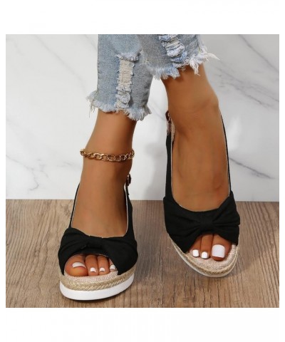 Women's Platform Espadrille Buckle Strap Sandals Wedge Heel Bownot Fish Mouth Open Toe Casual Shoes Dressy Comfortable Lightw...