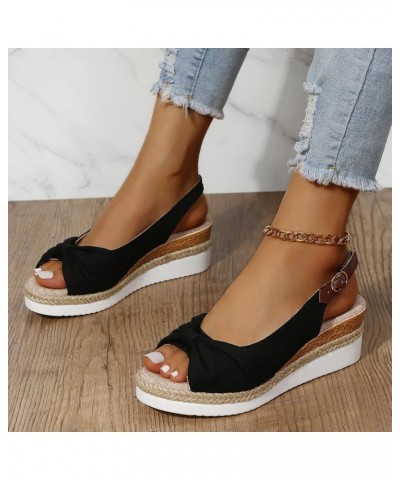 Women's Platform Espadrille Buckle Strap Sandals Wedge Heel Bownot Fish Mouth Open Toe Casual Shoes Dressy Comfortable Lightw...