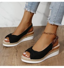 Women's Platform Espadrille Buckle Strap Sandals Wedge Heel Bownot Fish Mouth Open Toe Casual Shoes Dressy Comfortable Lightw...