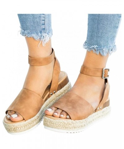 Espadrilles Wedges for Women, Casual Espadrille Slide On Platform Sandals Comfort Open Toe Ankle Elastic Strappy Studded Flat...