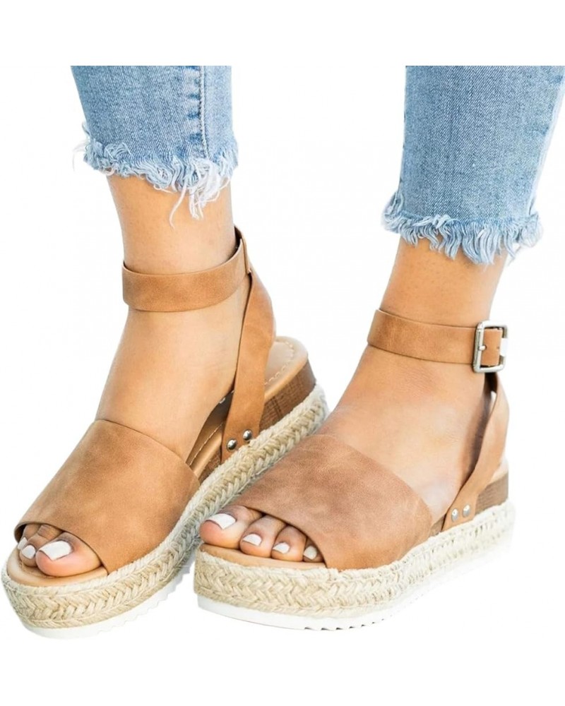 Espadrilles Wedges for Women, Casual Espadrille Slide On Platform Sandals Comfort Open Toe Ankle Elastic Strappy Studded Flat...