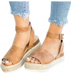 Espadrilles Wedges for Women, Casual Espadrille Slide On Platform Sandals Comfort Open Toe Ankle Elastic Strappy Studded Flat...