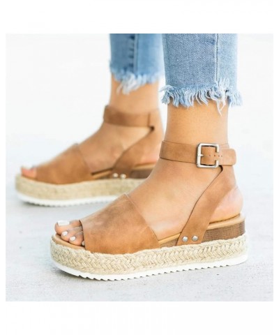 Espadrilles Wedges for Women, Casual Espadrille Slide On Platform Sandals Comfort Open Toe Ankle Elastic Strappy Studded Flat...