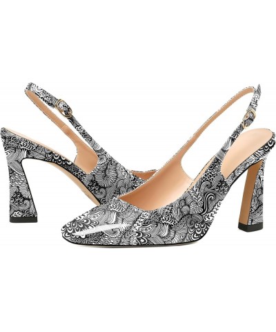 Women Slingback Pumps 3.5" High Stiletto Heel Heeled Toe Spool Heel Dressy Shoes Patent Flower White $33.14 Sandals