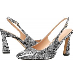 Women Slingback Pumps 3.5" High Stiletto Heel Heeled Toe Spool Heel Dressy Shoes Patent Flower White $33.14 Sandals