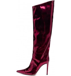 Women's Patent Leather Knee High Boots Sexy Pointed Toe Stiletto High Heels Metallic Bright Leather Side Zipper Booties Dress...