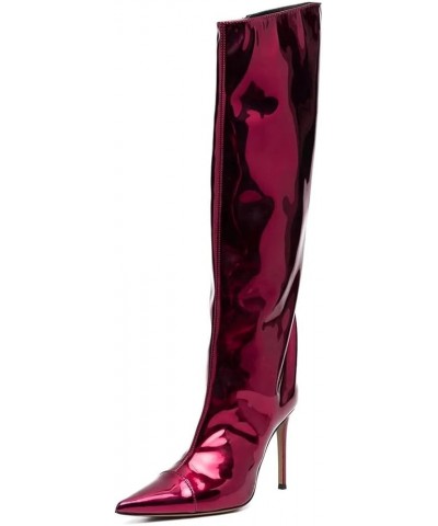 Women's Patent Leather Knee High Boots Sexy Pointed Toe Stiletto High Heels Metallic Bright Leather Side Zipper Booties Dress...