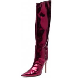 Women's Patent Leather Knee High Boots Sexy Pointed Toe Stiletto High Heels Metallic Bright Leather Side Zipper Booties Dress...