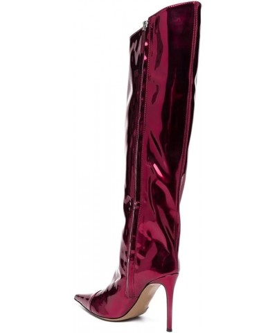 Women's Patent Leather Knee High Boots Sexy Pointed Toe Stiletto High Heels Metallic Bright Leather Side Zipper Booties Dress...