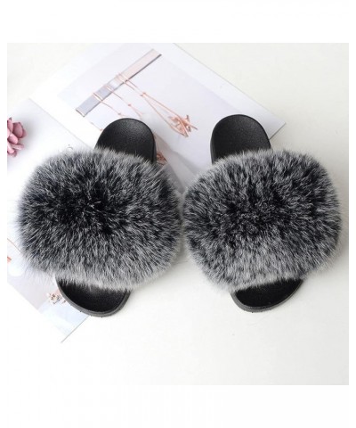 Furry Beach Slippers Fluffy Fur Slides Sandals Open Toe Indoor Outdoor Fox Fur Slippers 43 Lightbrown 40 Black $18.05 Slippers