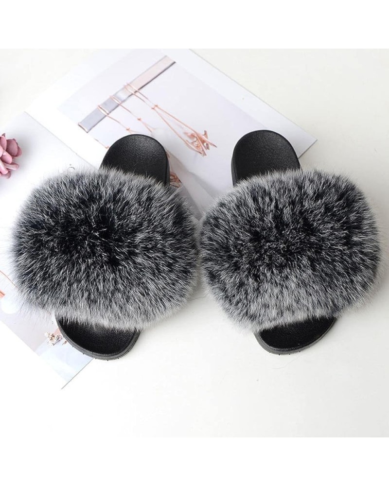 Furry Beach Slippers Fluffy Fur Slides Sandals Open Toe Indoor Outdoor Fox Fur Slippers 43 Lightbrown 40 Black $18.05 Slippers