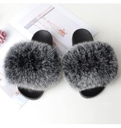 Furry Beach Slippers Fluffy Fur Slides Sandals Open Toe Indoor Outdoor Fox Fur Slippers 43 Lightbrown 40 Black $18.05 Slippers