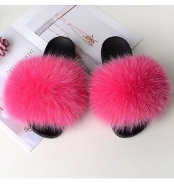 Furry Beach Slippers Fluffy Fur Slides Sandals Open Toe Indoor Outdoor Fox Fur Slippers 43 Lightbrown 40 Black $18.05 Slippers