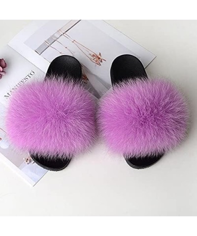 Furry Beach Slippers Fluffy Fur Slides Sandals Open Toe Indoor Outdoor Fox Fur Slippers 43 Lightbrown 40 Black $18.05 Slippers