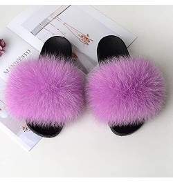 Furry Beach Slippers Fluffy Fur Slides Sandals Open Toe Indoor Outdoor Fox Fur Slippers 43 Lightbrown 40 Black $18.05 Slippers