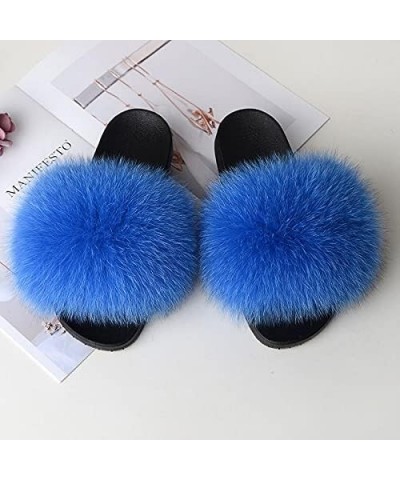 Furry Beach Slippers Fluffy Fur Slides Sandals Open Toe Indoor Outdoor Fox Fur Slippers 43 Lightbrown 40 Black $18.05 Slippers