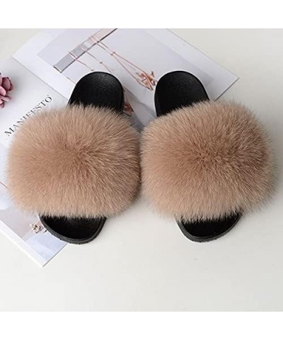 Furry Beach Slippers Fluffy Fur Slides Sandals Open Toe Indoor Outdoor Fox Fur Slippers 43 Lightbrown 40 Black $18.05 Slippers