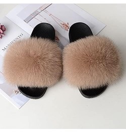 Furry Beach Slippers Fluffy Fur Slides Sandals Open Toe Indoor Outdoor Fox Fur Slippers 43 Lightbrown 40 Black $18.05 Slippers