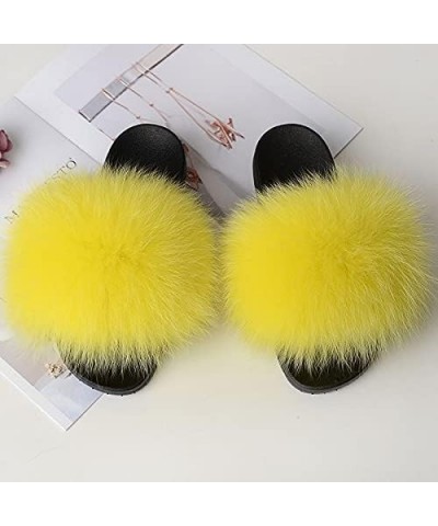 Furry Beach Slippers Fluffy Fur Slides Sandals Open Toe Indoor Outdoor Fox Fur Slippers 43 Lightbrown 40 Black $18.05 Slippers